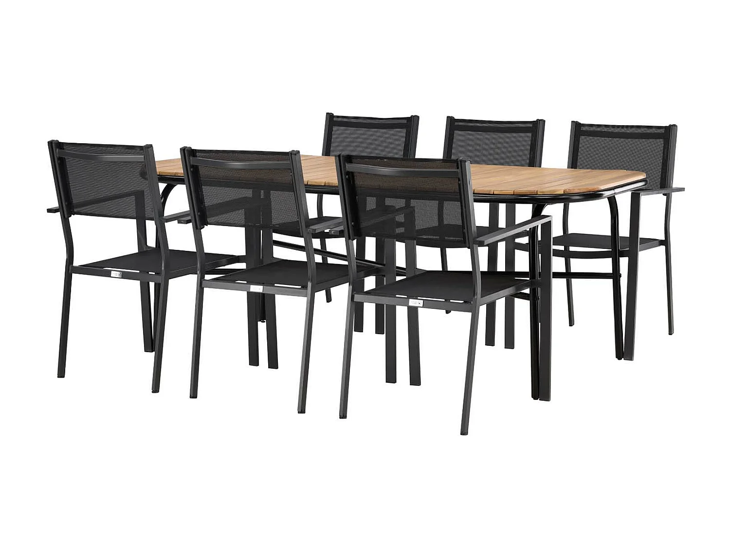 Holmbeck set de jardin table 90x200cm naturel, 6 chaises Copacabana noir.