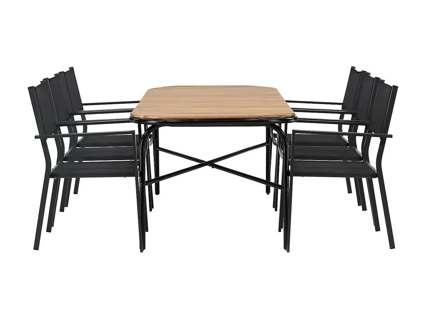 Holmbeck set de jardin table 90x200cm naturel, 6 chaises Copacabana noir.