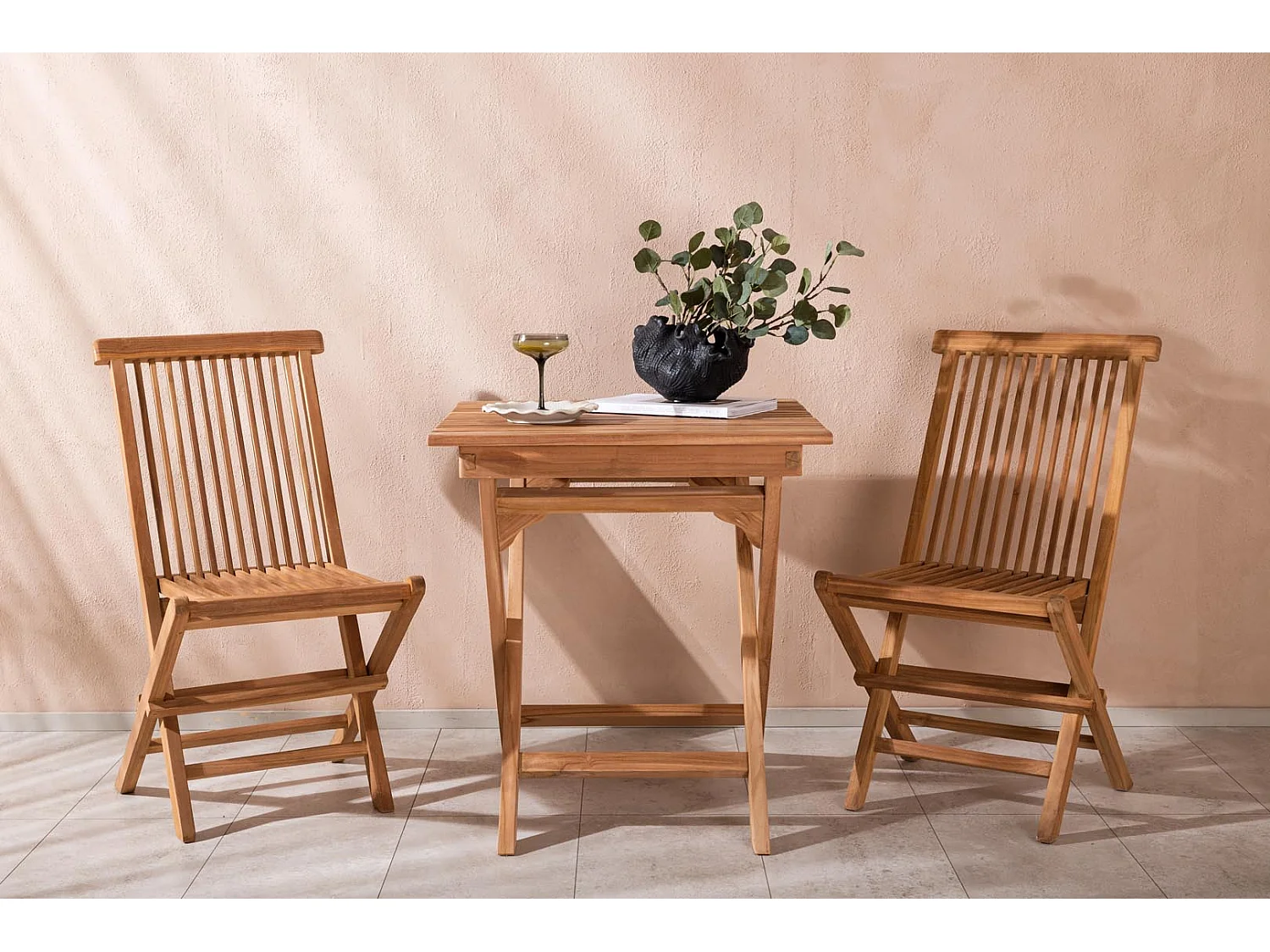 Ghana Gartenset Tisch 70x70cm, 2 Stühle Kenya, natur,natur.