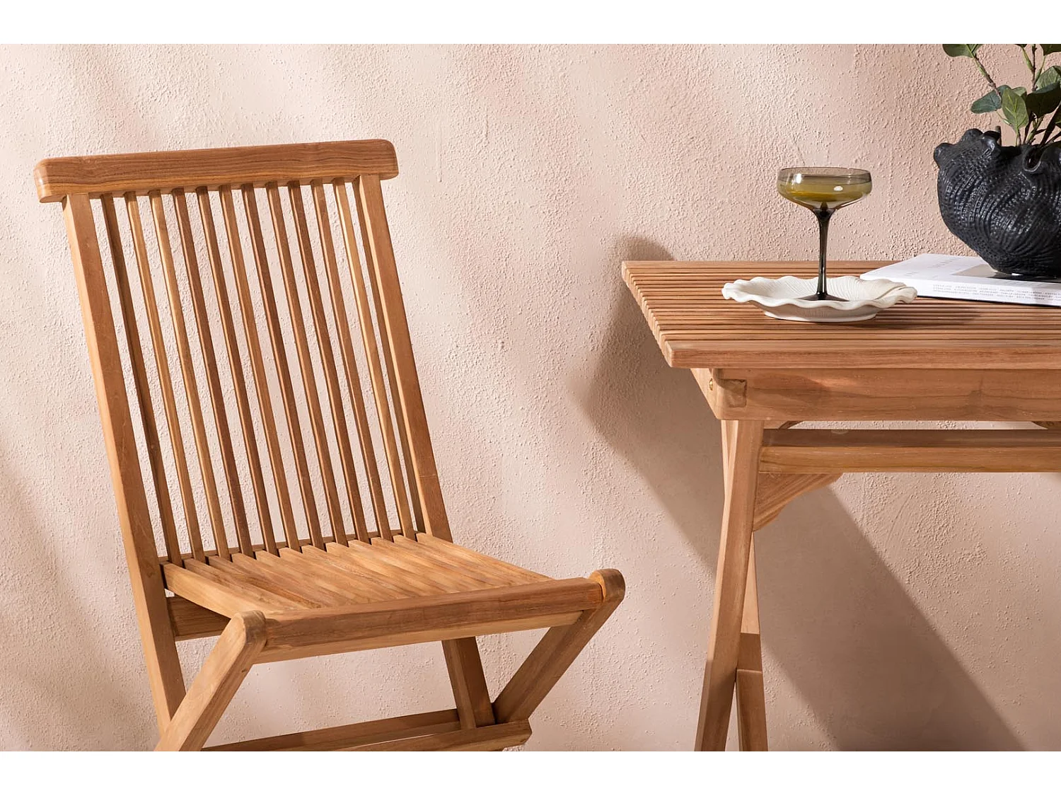 Ghana Gartenset Tisch 70x70cm, 2 Stühle Kenya, natur,natur.