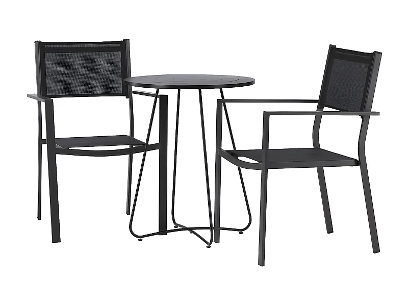 Bacong set de jardin table, 2 chaises noir.