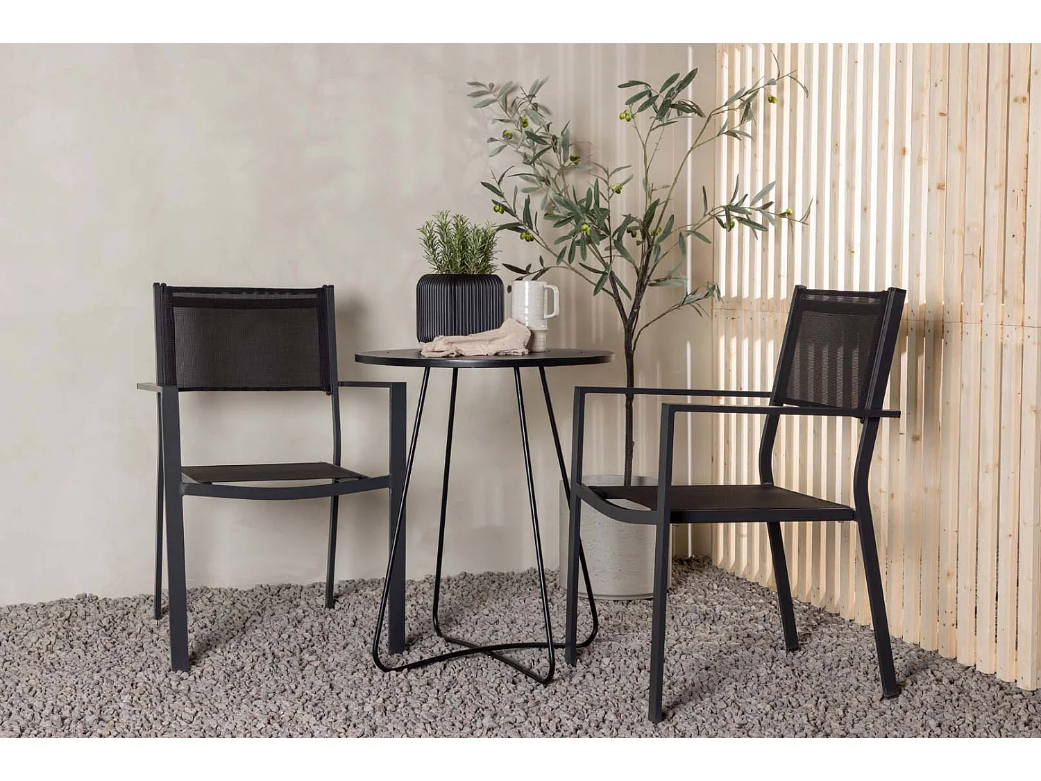 Bacong set de jardin table, 2 chaises noir.