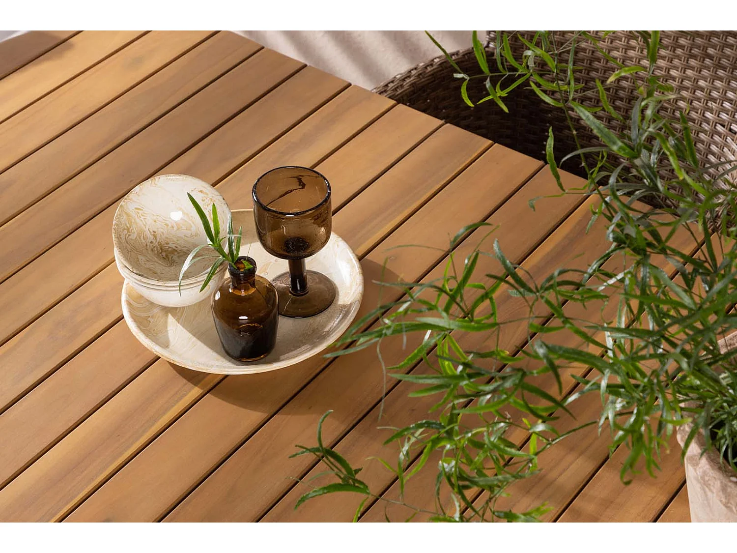 Holmbeck Gartenset Tisch 90x200cm natur, 6 Stühle Malina natur.