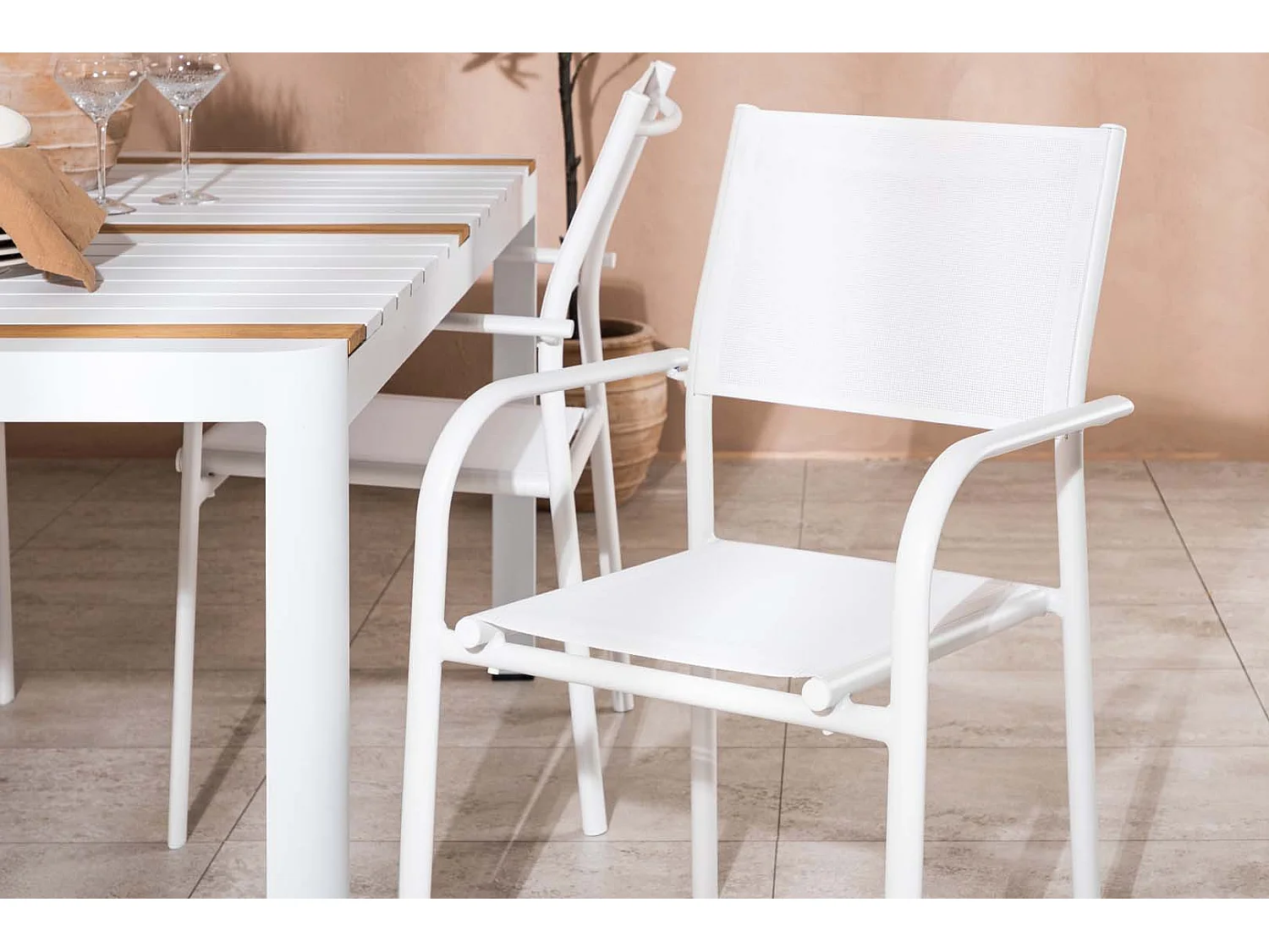 Togo set de jardin table 90x150cm blanc, 4 chaises Santorini blanc.