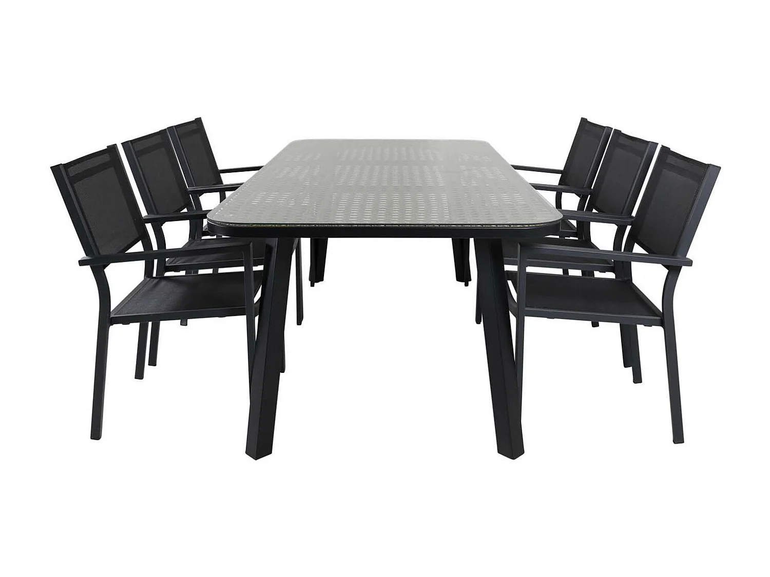 Paola set de jardin table 100x200cm noir, 6 chaises Copacabana noir.