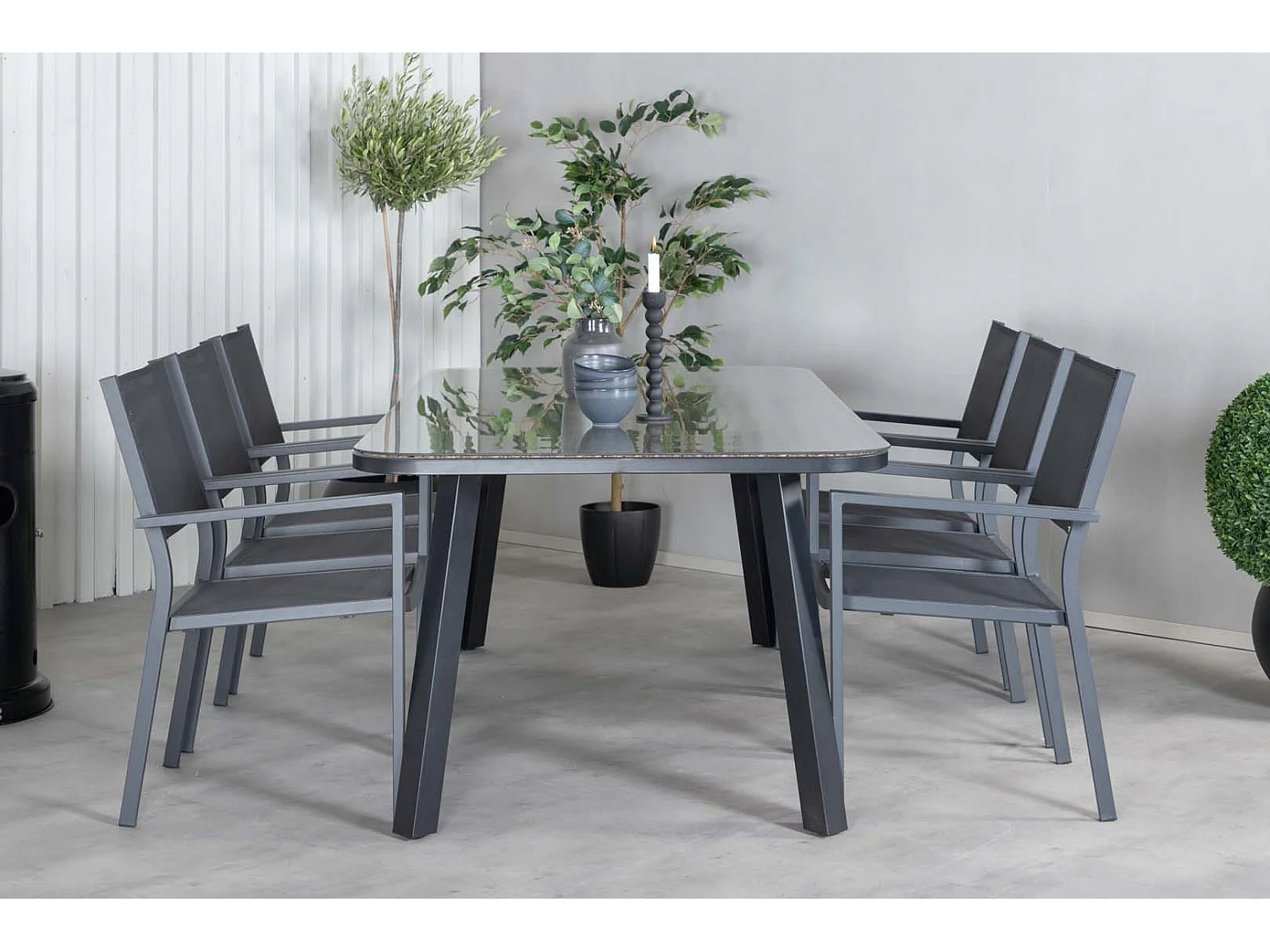 Paola set de jardin table 100x200cm noir, 6 chaises Copacabana noir.