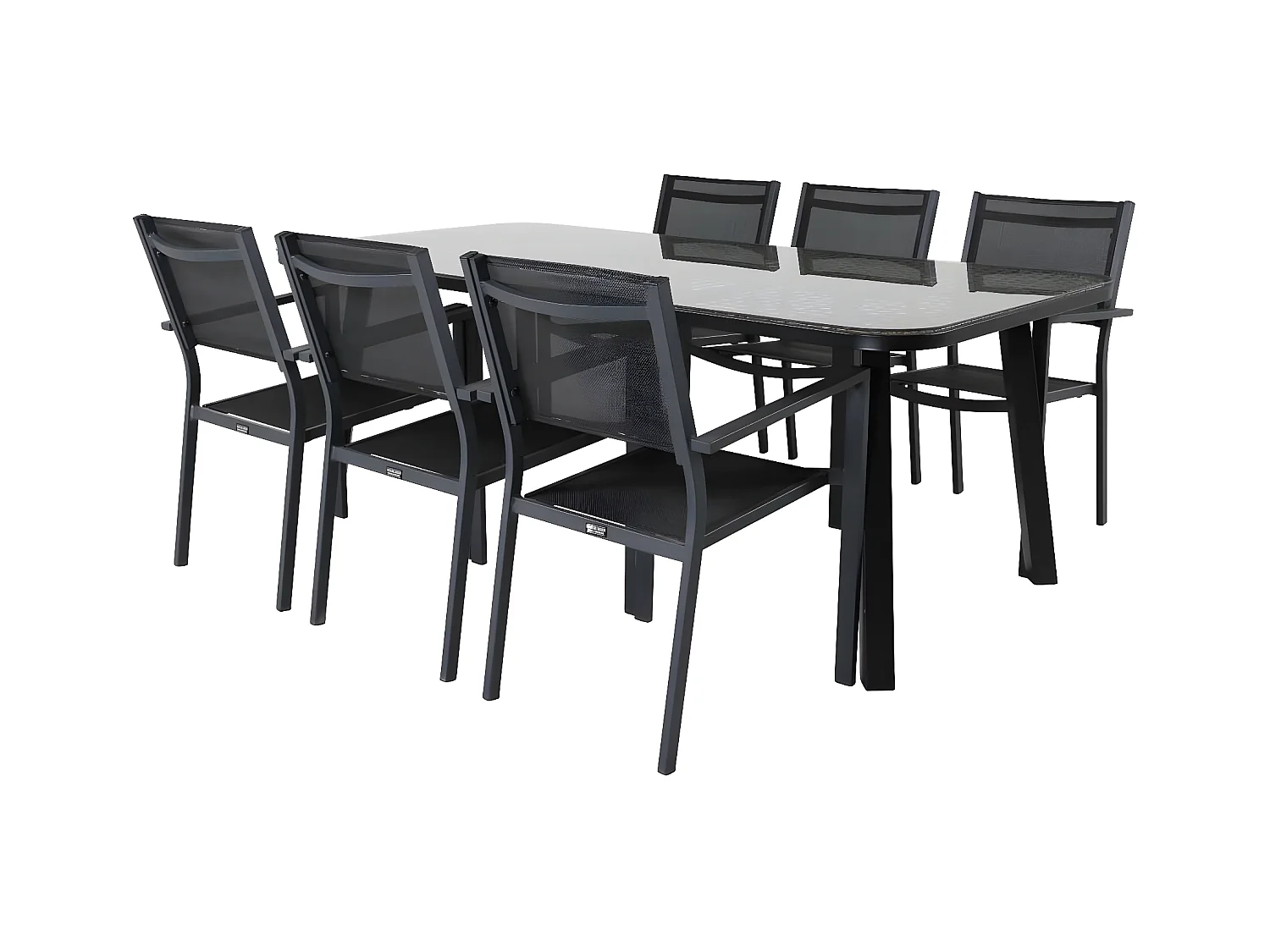Paola set de jardin table 100x200cm noir, 6 chaises Copacabana noir.
