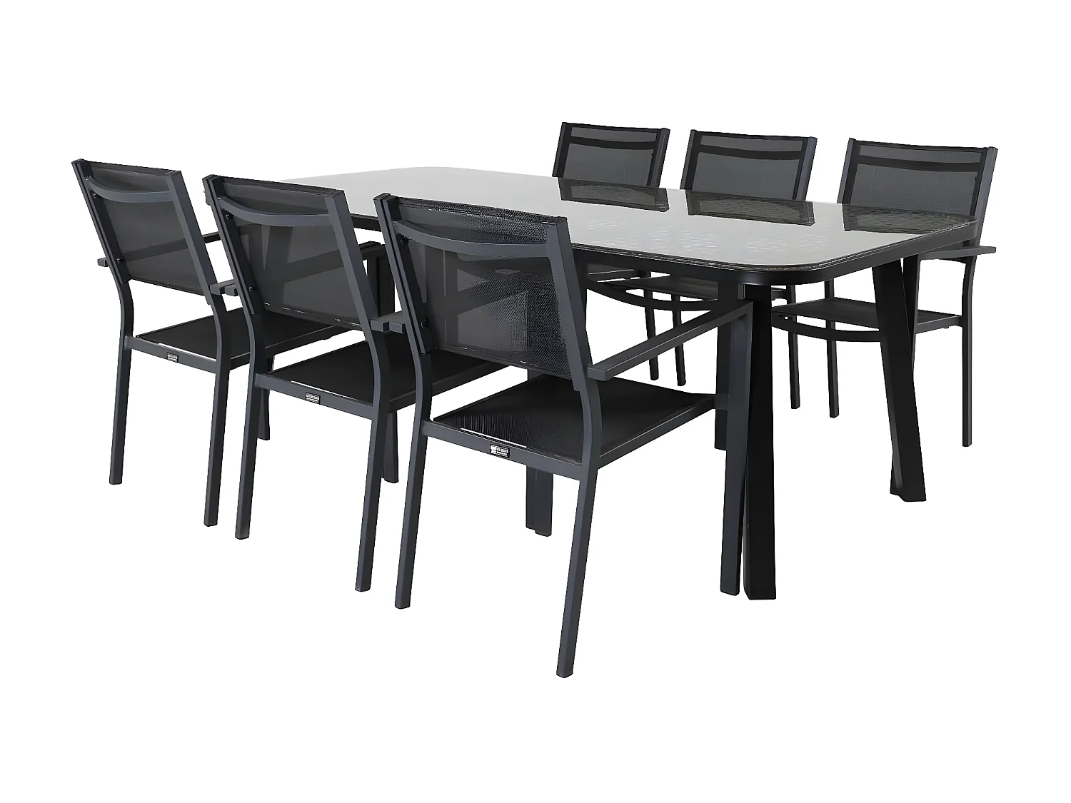 Paola tuinmeubelset tafel 100x200cm zwart, 6 stoelen Copacabana zwart.