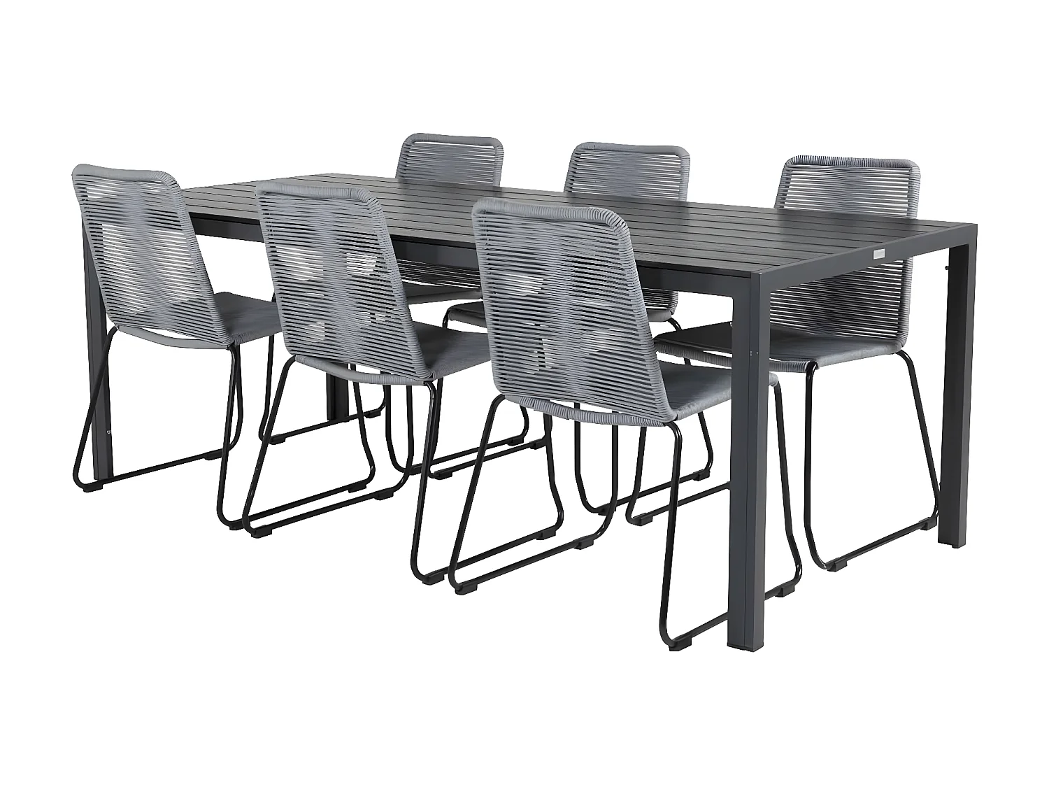 Break set de jardin table 90x205cm noir, 6 chaises Lindos gris.