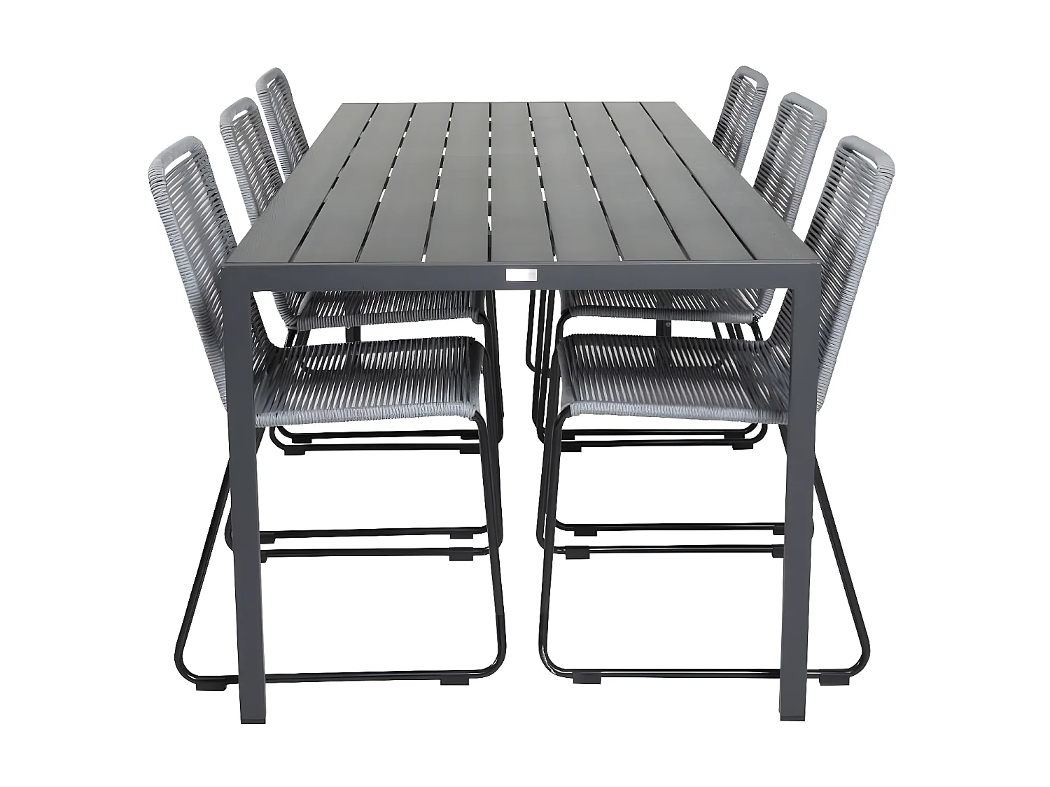 Break set de jardin table 90x205cm noir, 6 chaises Lindos gris.