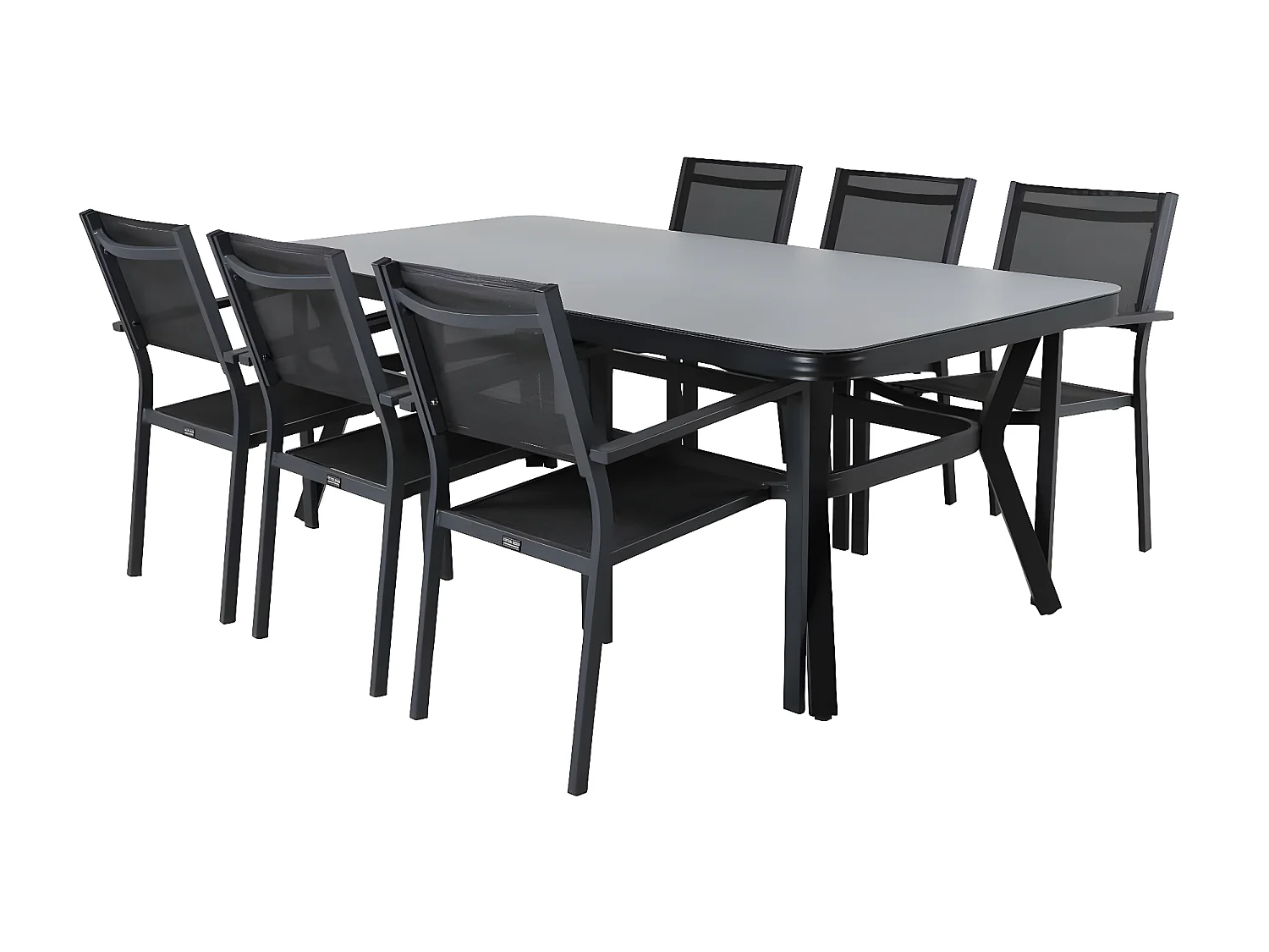 Virya set de jardin table 100x200cm noir, 6 chaises Copacabana noir.