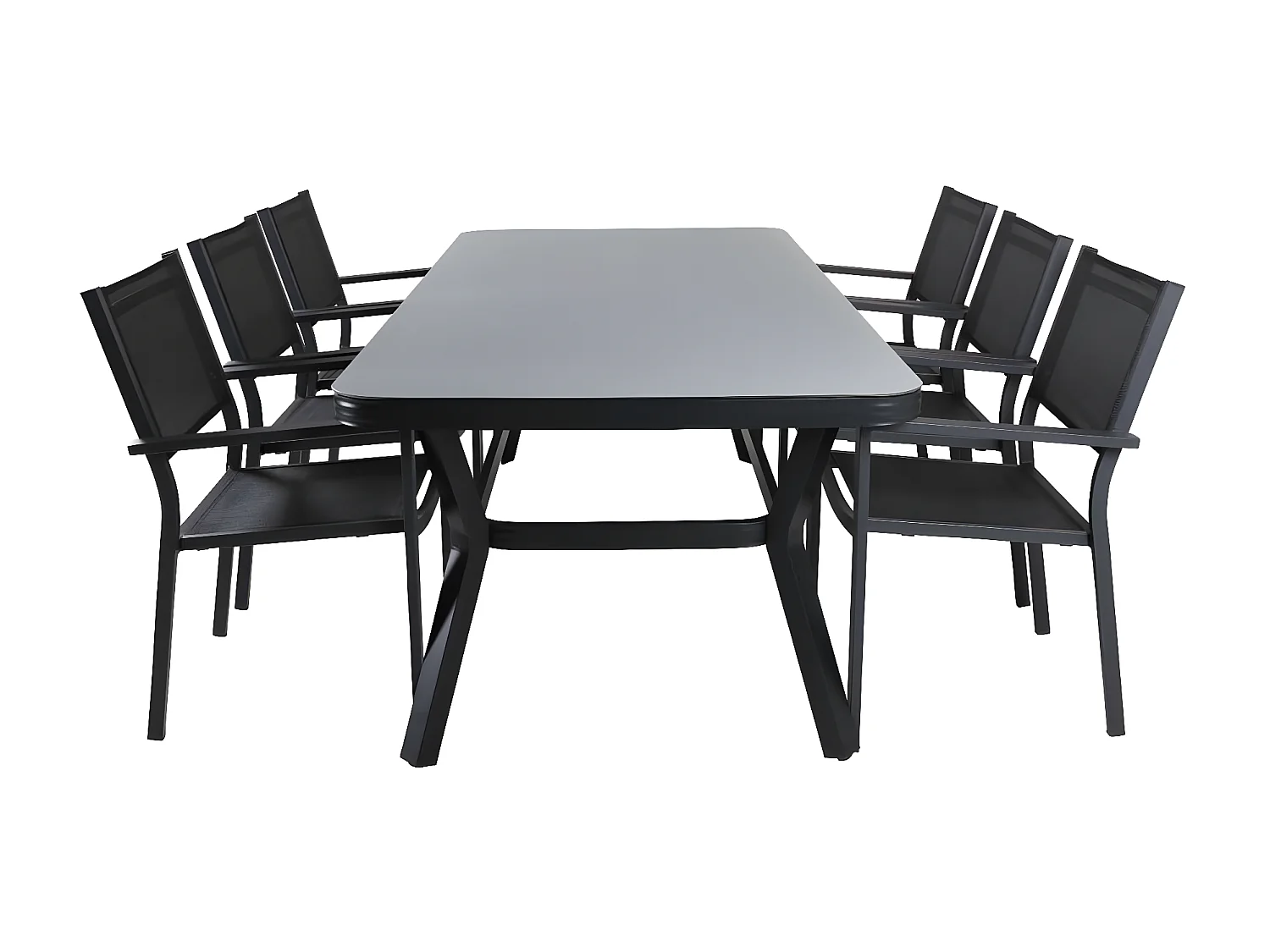 Virya set de jardin table 100x200cm noir, 6 chaises Copacabana noir.