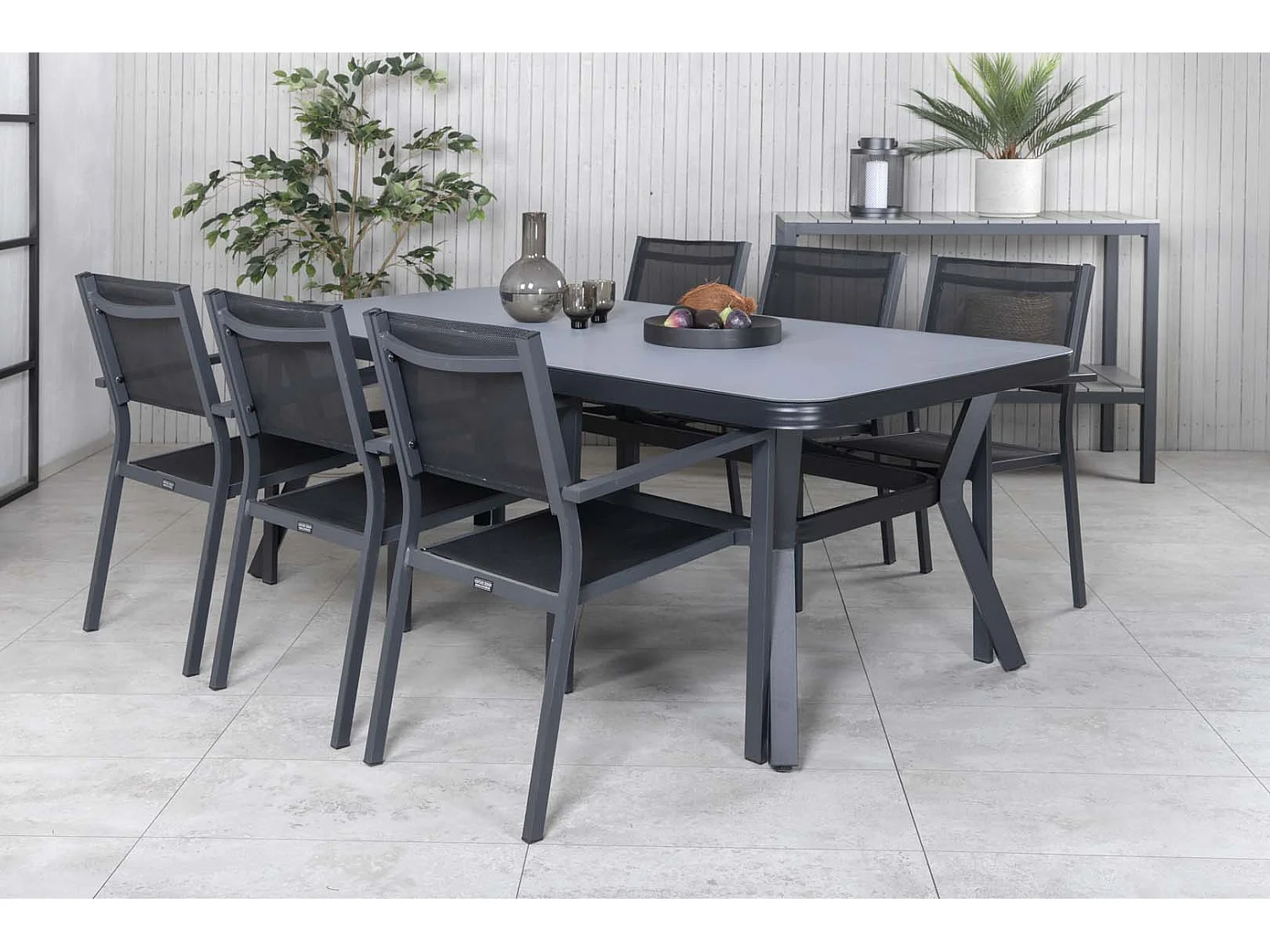 Virya set de jardin table 100x200cm noir, 6 chaises Copacabana noir.