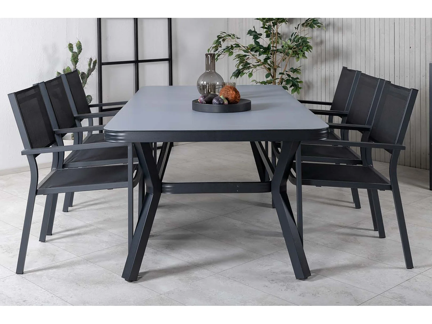 Virya set de jardin table 100x200cm noir, 6 chaises Copacabana noir.