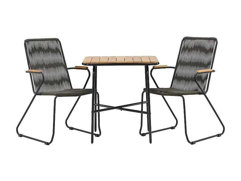 Holmbeck Gartenset Tisch, 2 Stühle  natur,schwarz.