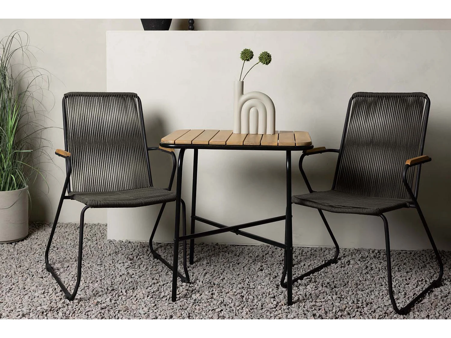 Holmbeck Gartenset Tisch, 2 Stühle  natur,schwarz.