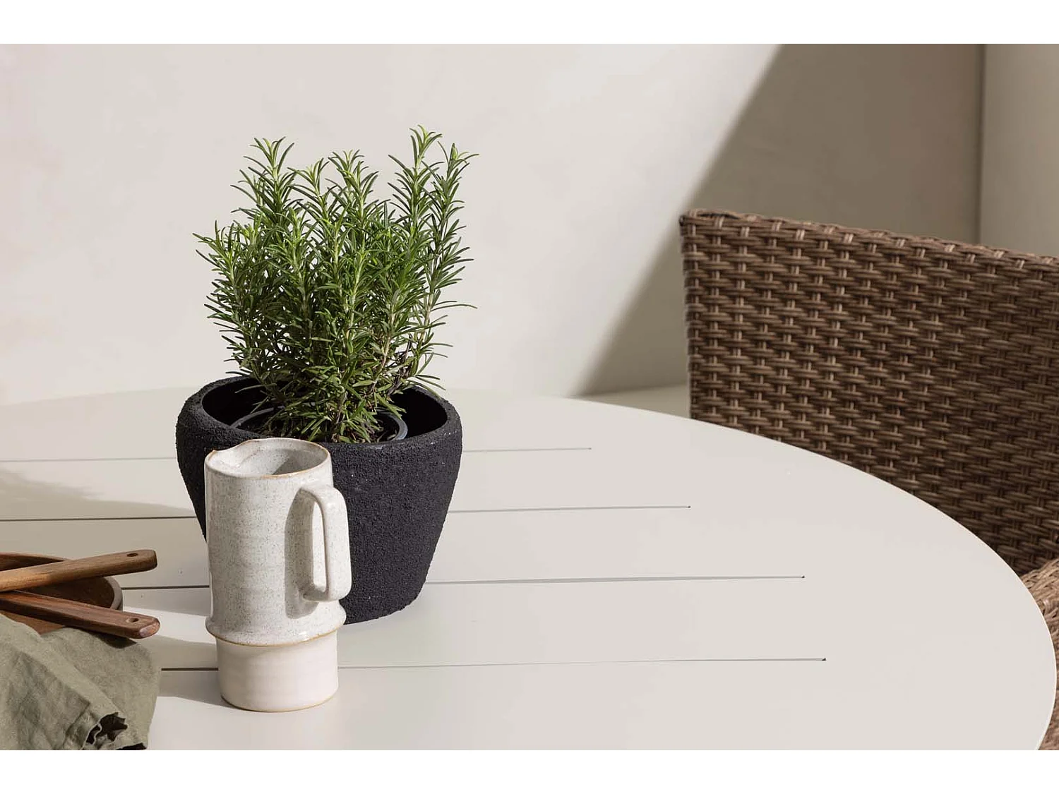 Lina Gartenset Tisch Ø120cm beige, 4 Stühle Malina natur.