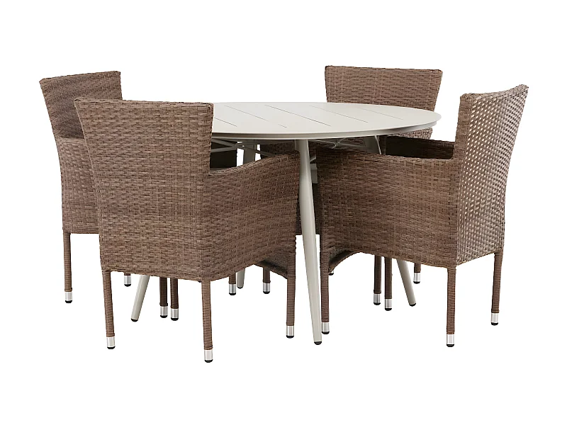 Lina set de jardin table Ø120cm beige, 4 chaises Malina naturel.