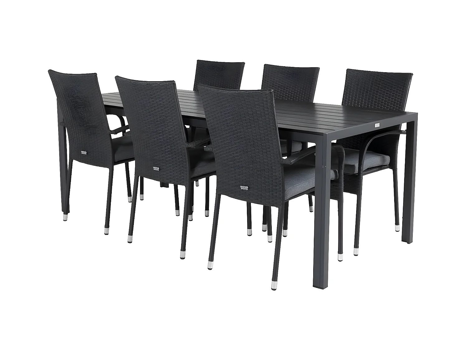 Break tuinmeubelset tafel 90x205cm zwart, 6 stoelen Anna zwart.