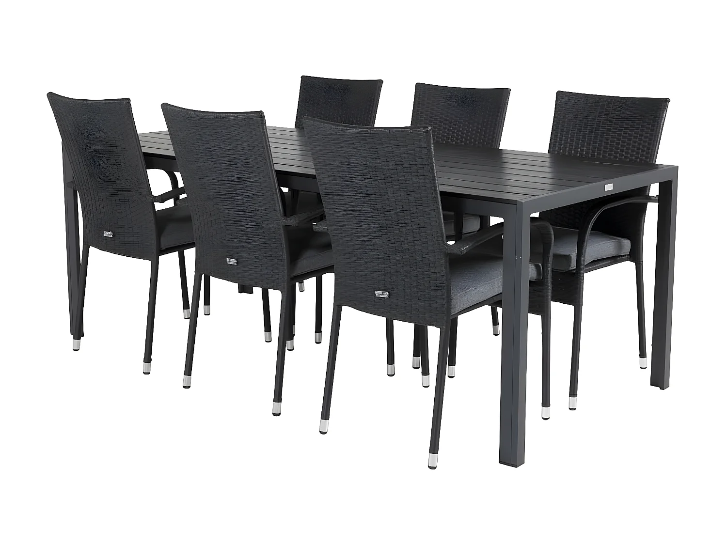 Break tuinmeubelset tafel 90x205cm zwart, 6 stoelen Anna zwart.