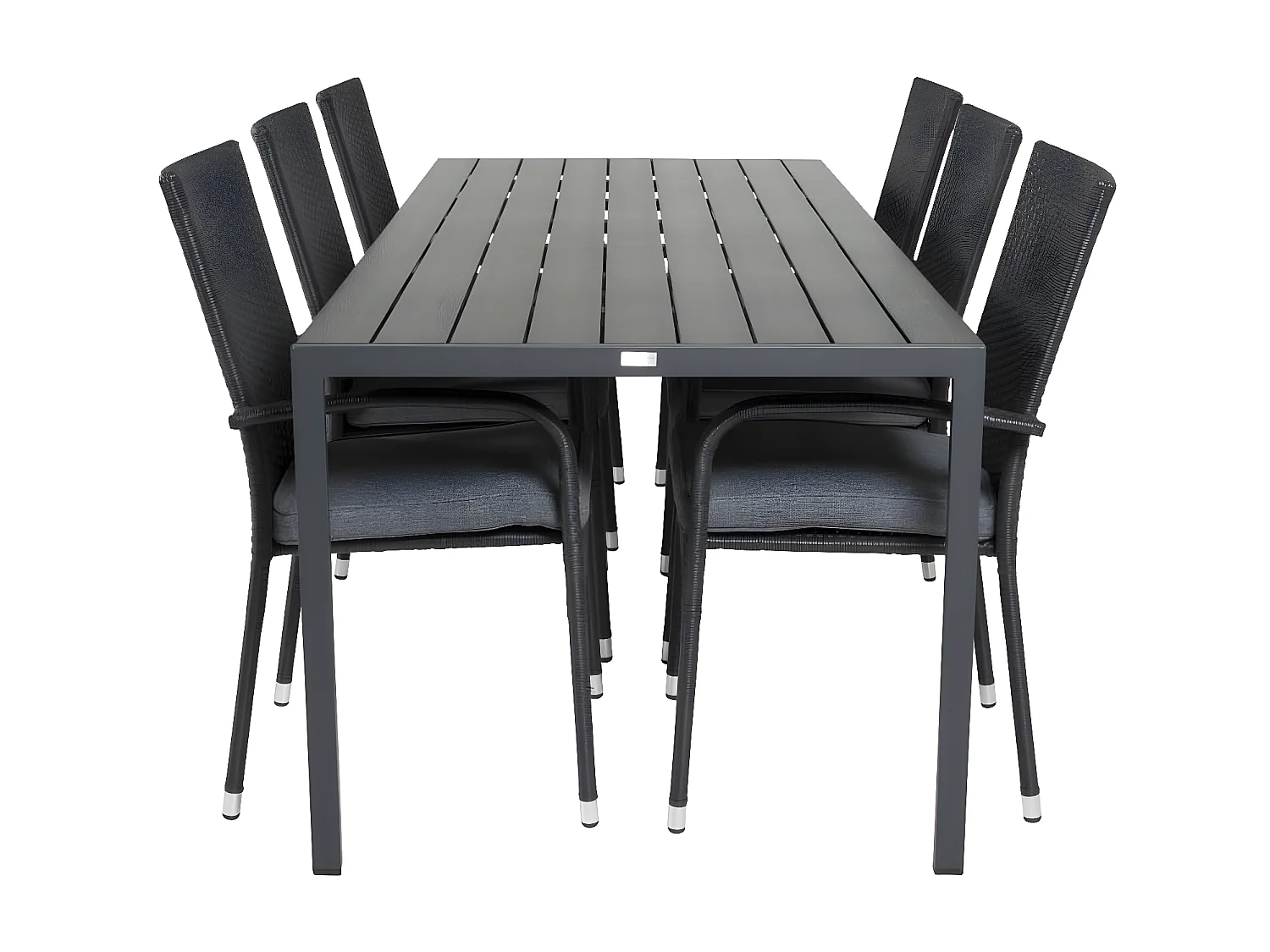 Break tuinmeubelset tafel 90x205cm zwart, 6 stoelen Anna zwart.