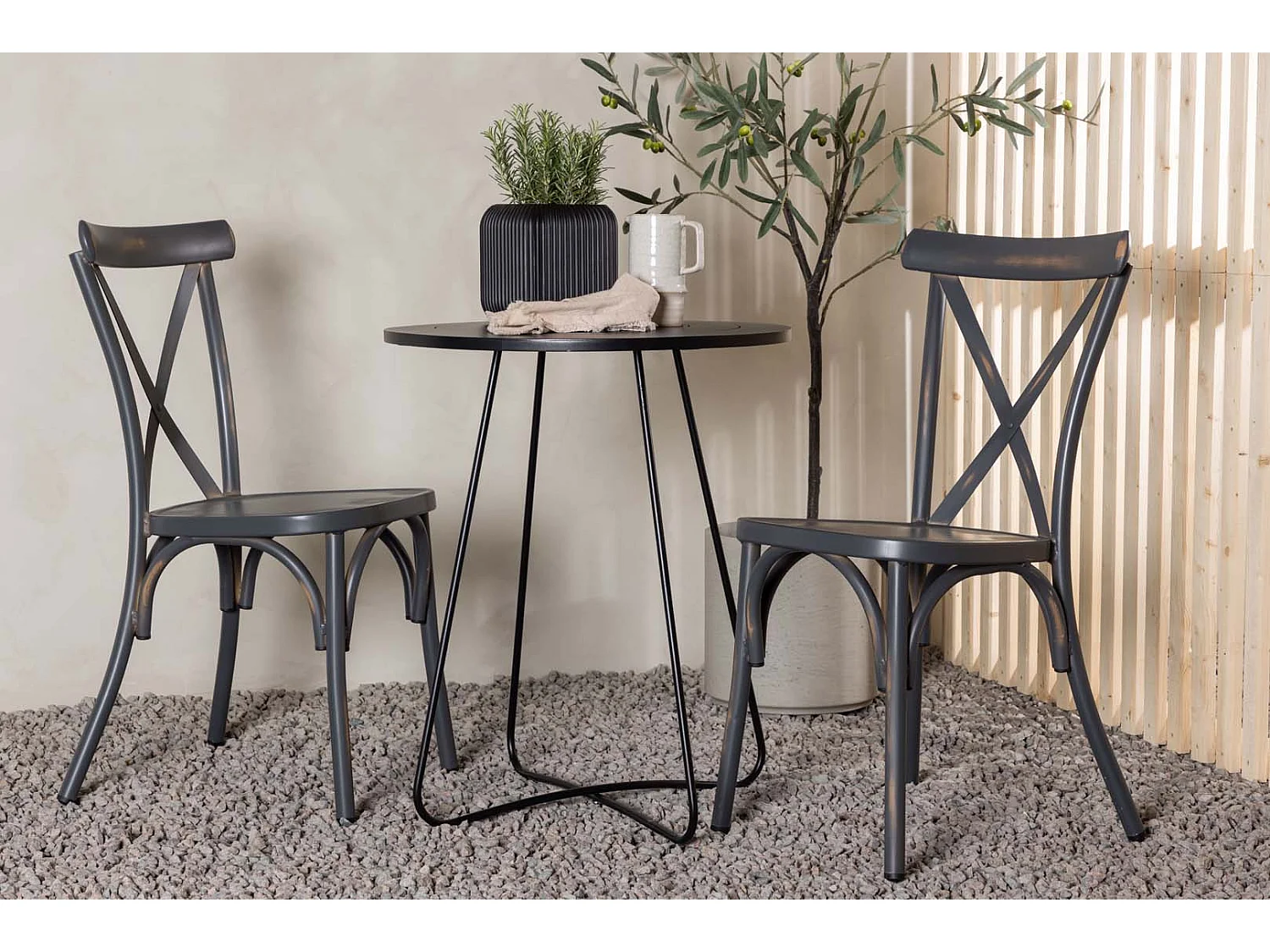 Bacong set de jardin table, 2 chaises noir,gris foncé.