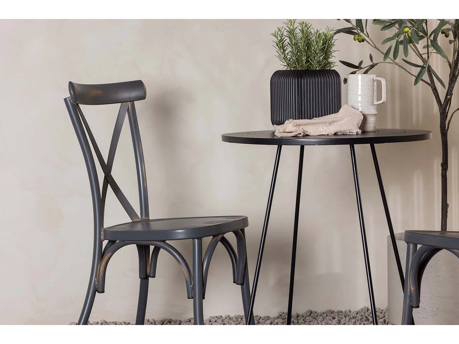 Bacong set de jardin table, 2 chaises noir,gris foncé.