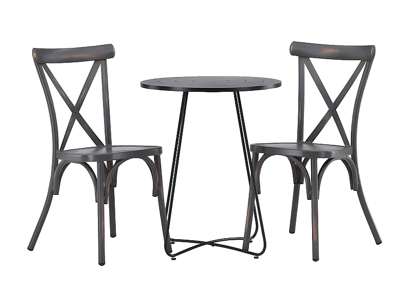 Bacong tuinmeubelset tafel, 2 stoelen zwart,donkergrijs.