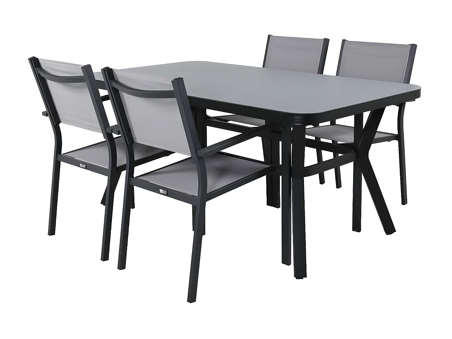Virya set de jardin table 90x160cm noir, 4 chaises Copacabana gris.