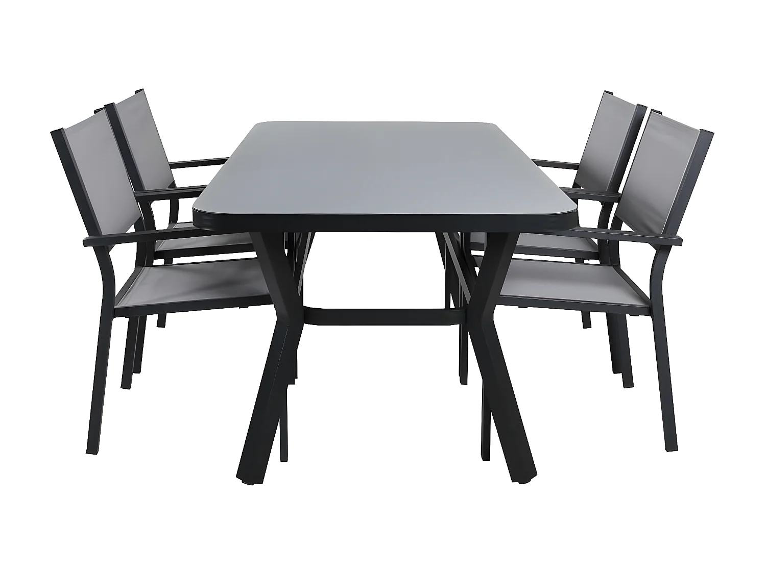 Virya set de jardin table 90x160cm noir, 4 chaises Copacabana gris.