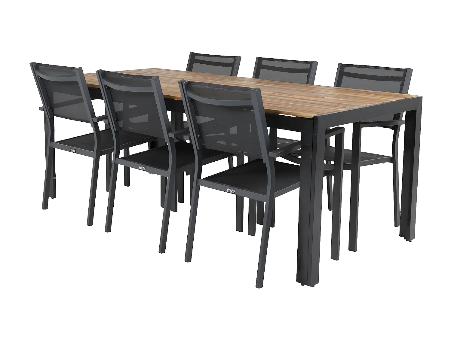 Bois tuinmeubelset tafel 90x205cm naturel, 6 stoelen Copacabana zwart.