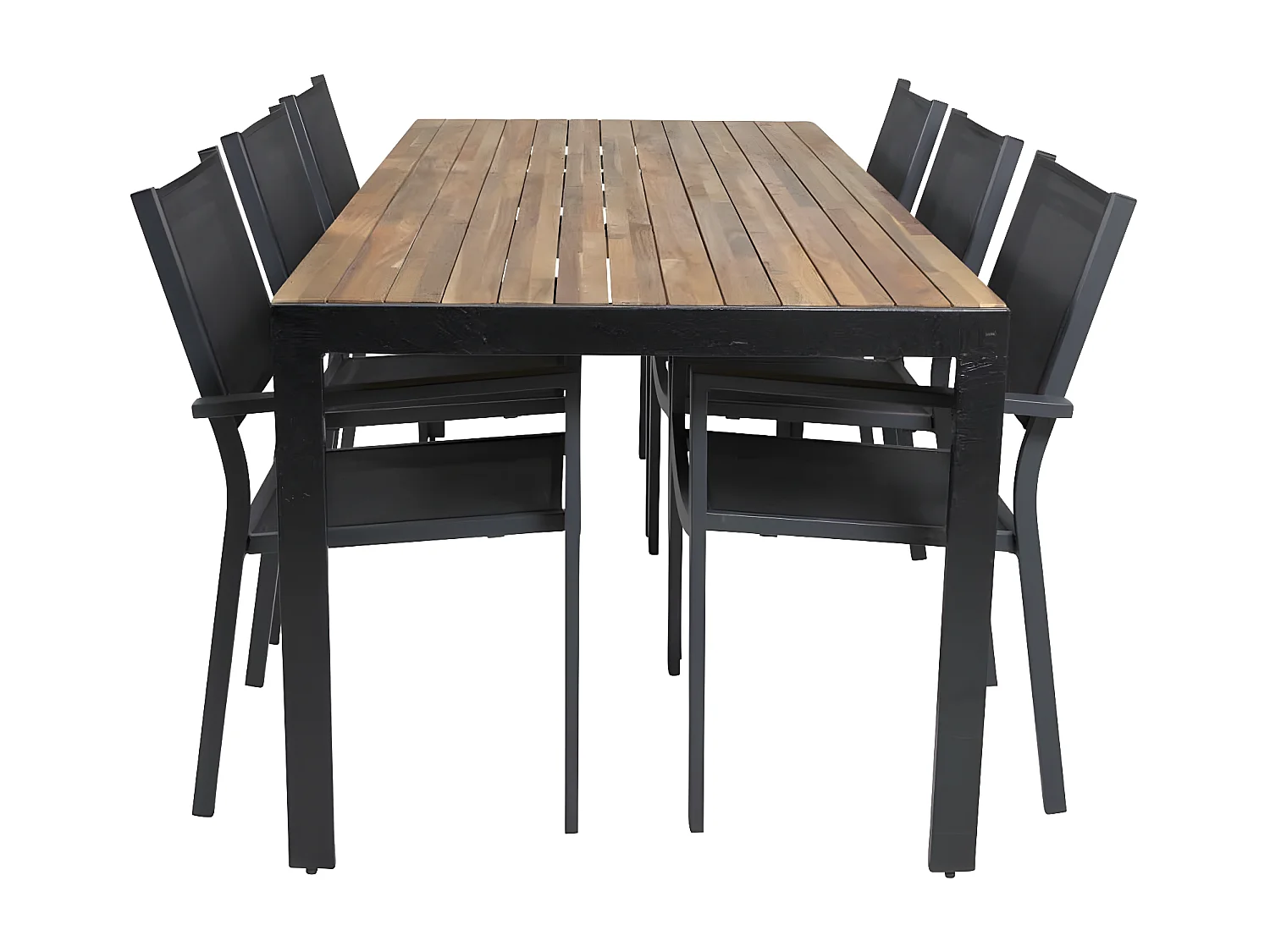 Bois tuinmeubelset tafel 90x205cm naturel, 6 stoelen Copacabana zwart.