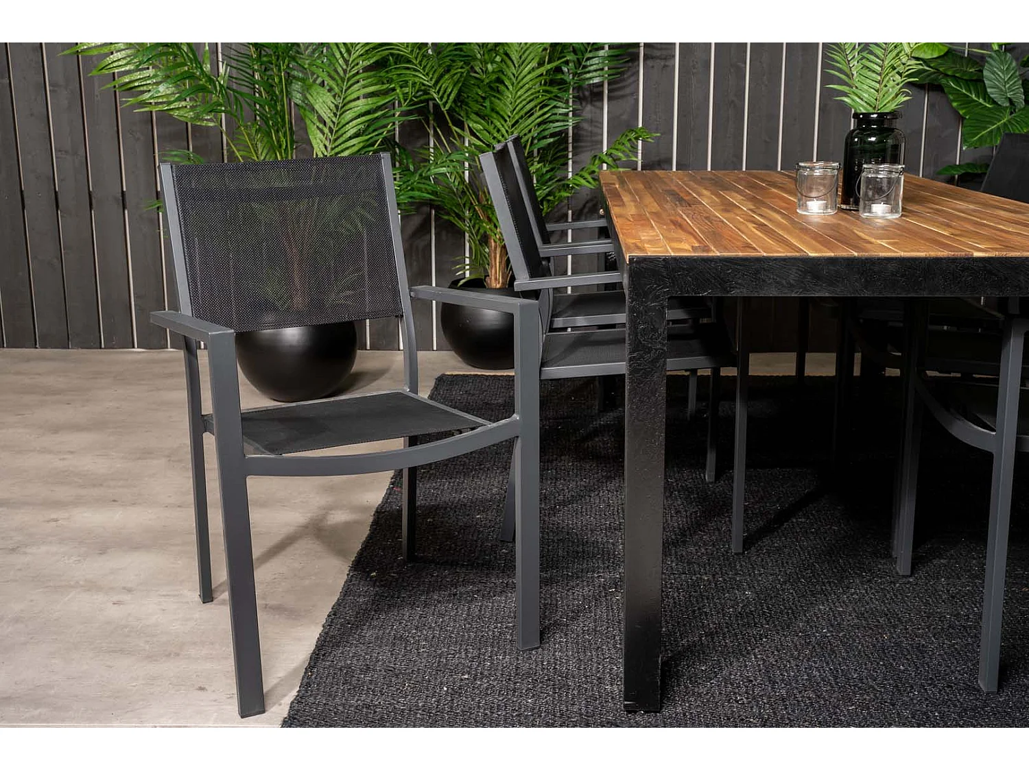 Bois tuinmeubelset tafel 90x205cm naturel, 6 stoelen Copacabana zwart.