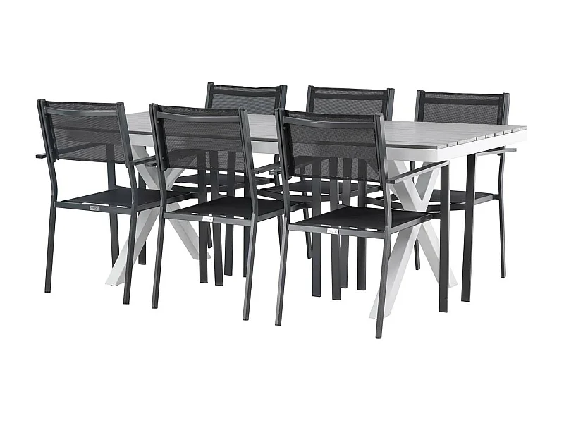 Garcia set de jardin table 100x200cm gris, 6 chaises Copacabana noir.