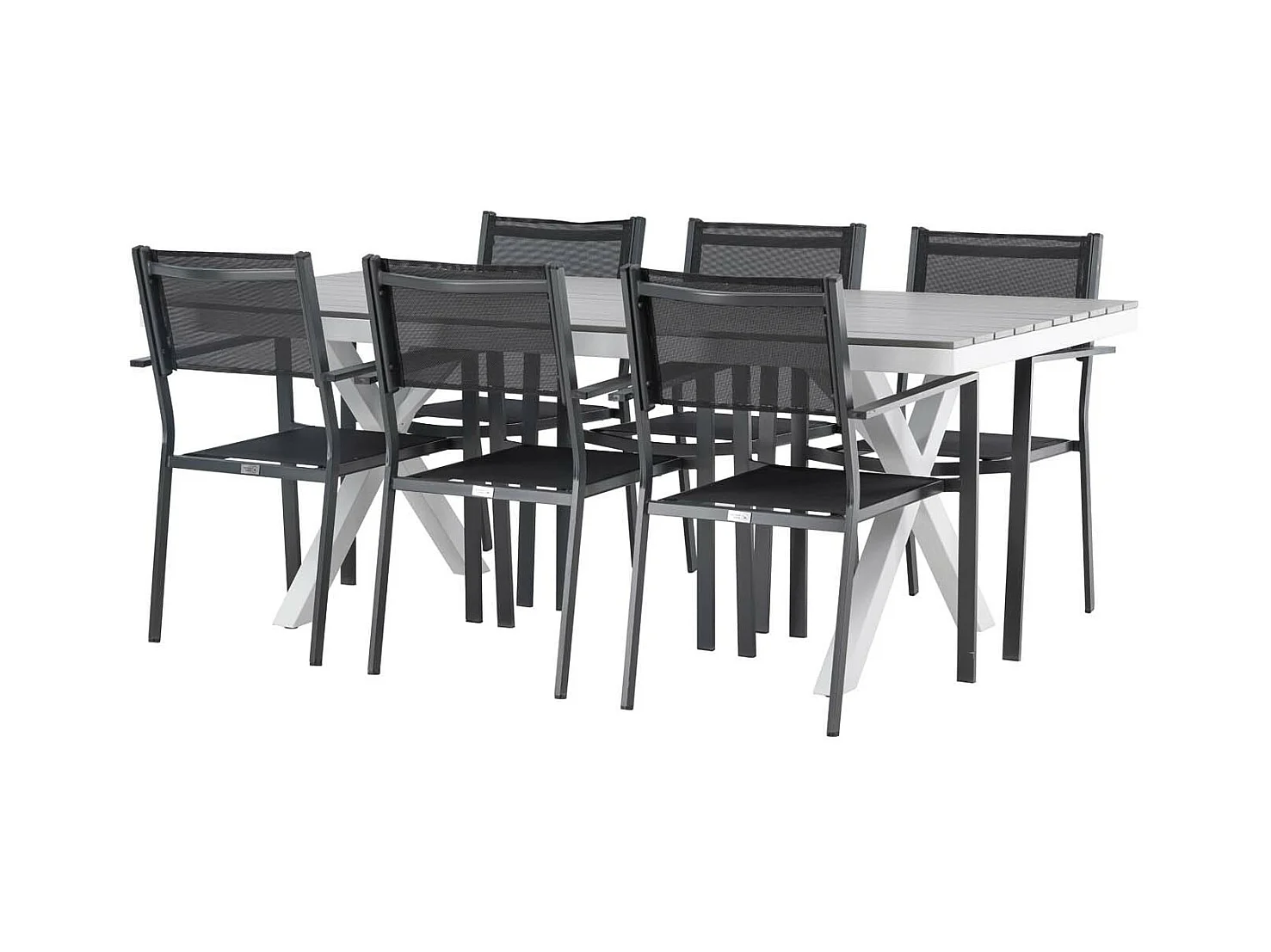 Garcia set de jardin table 100x200cm gris, 6 chaises Copacabana noir.