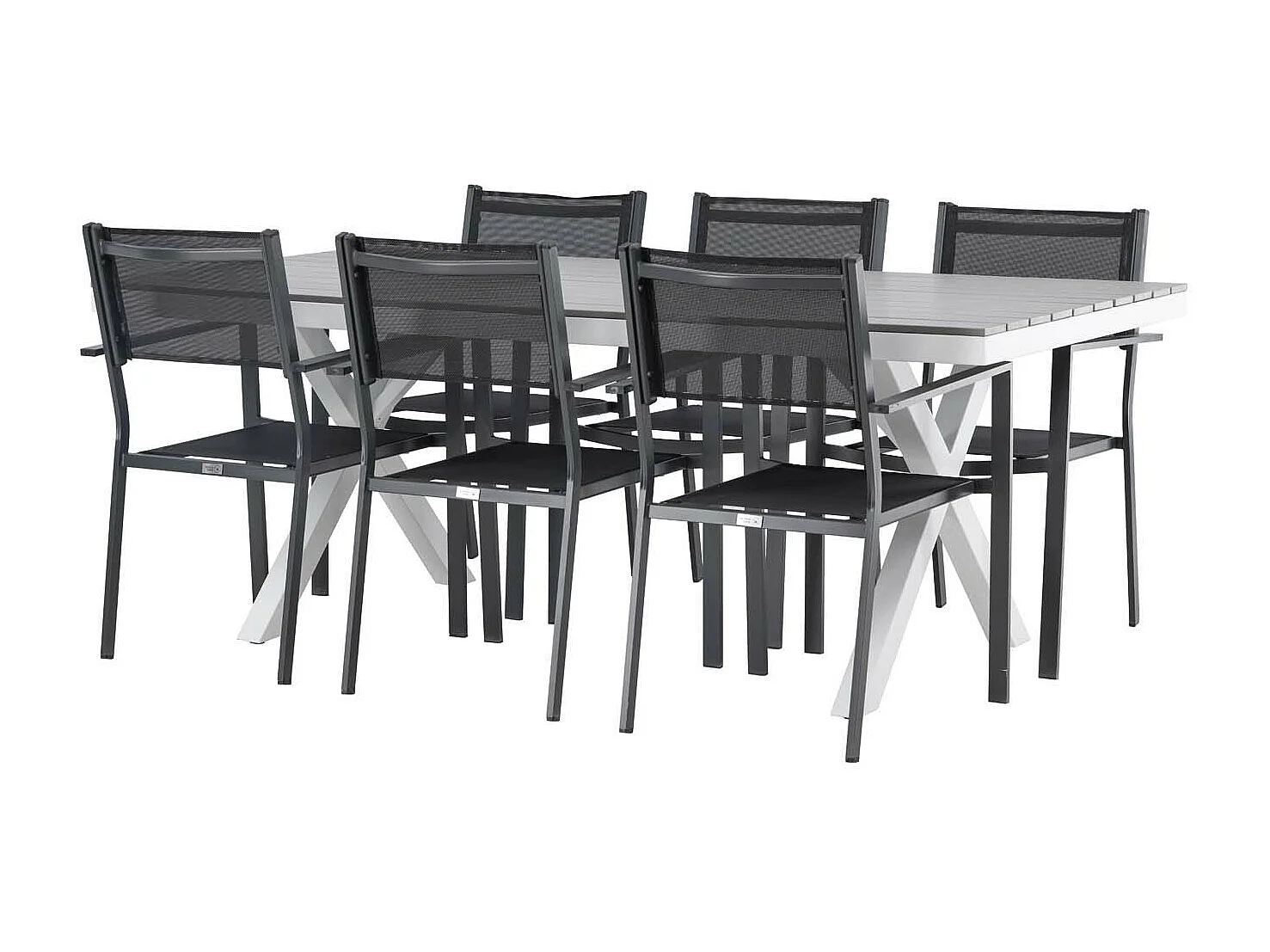 Garcia set de jardin table 100x200cm gris, 6 chaises Copacabana noir.