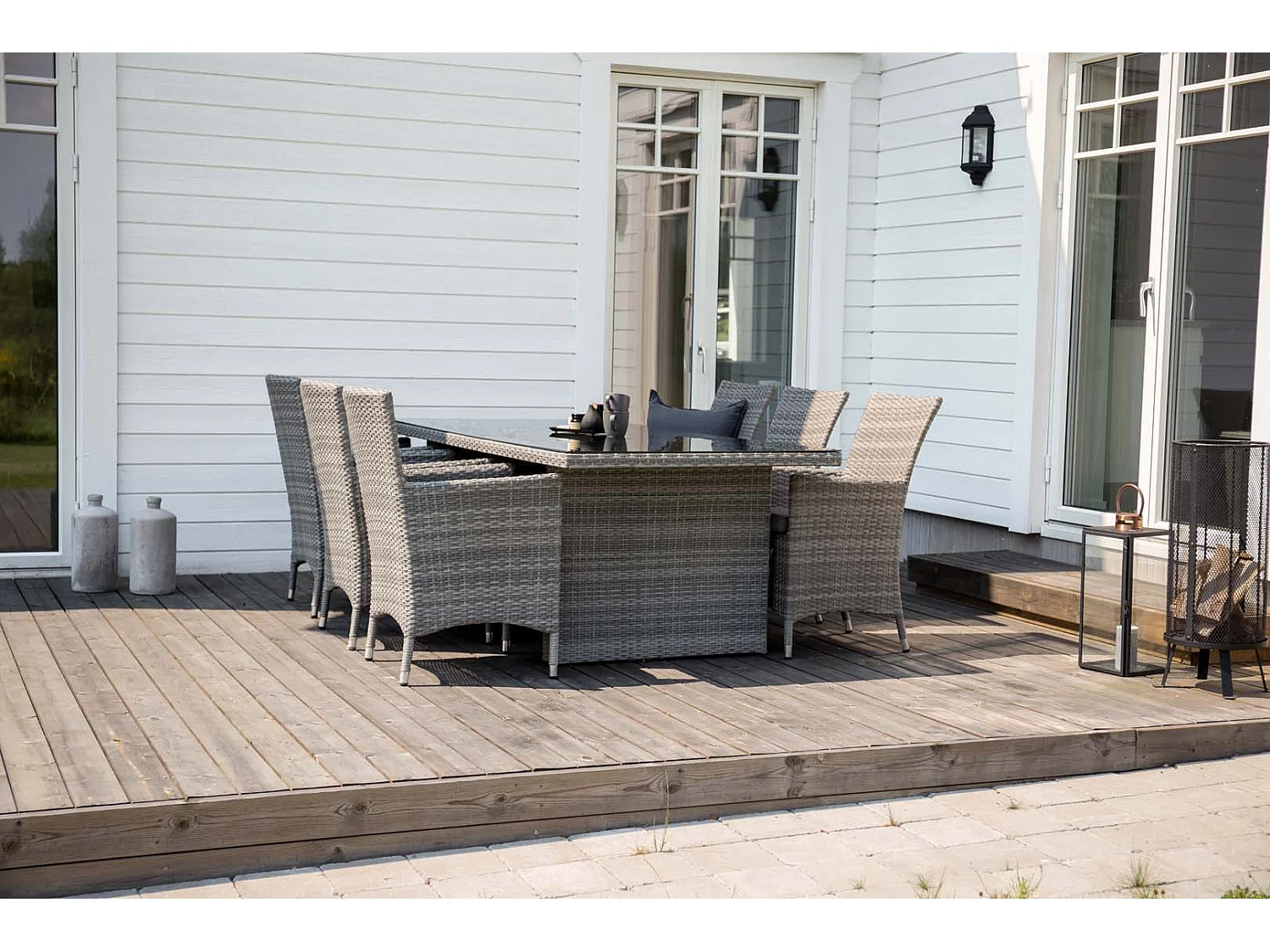 Padova tuinmeubelset tafel 100x200cm grijs, 6 stoelen Malin grijs.