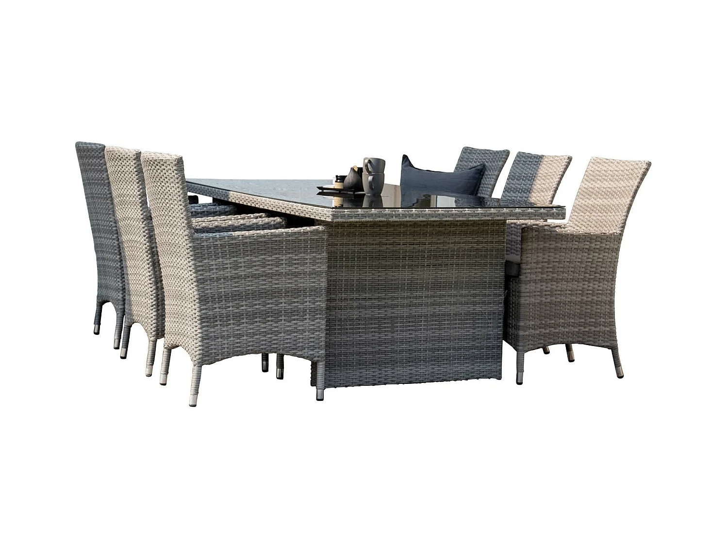Padova set de jardin table 100x200cm gris, 6 chaises Malin gris.