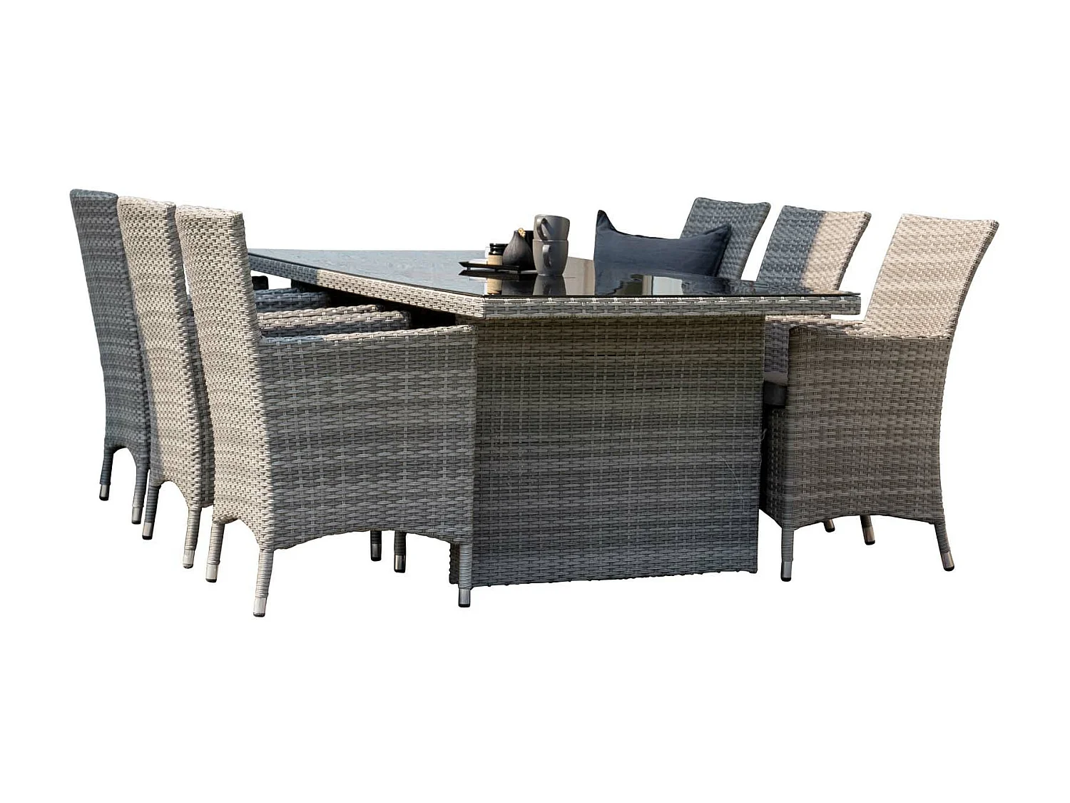 Padova set de jardin table 100x200cm gris, 6 chaises Malin gris.