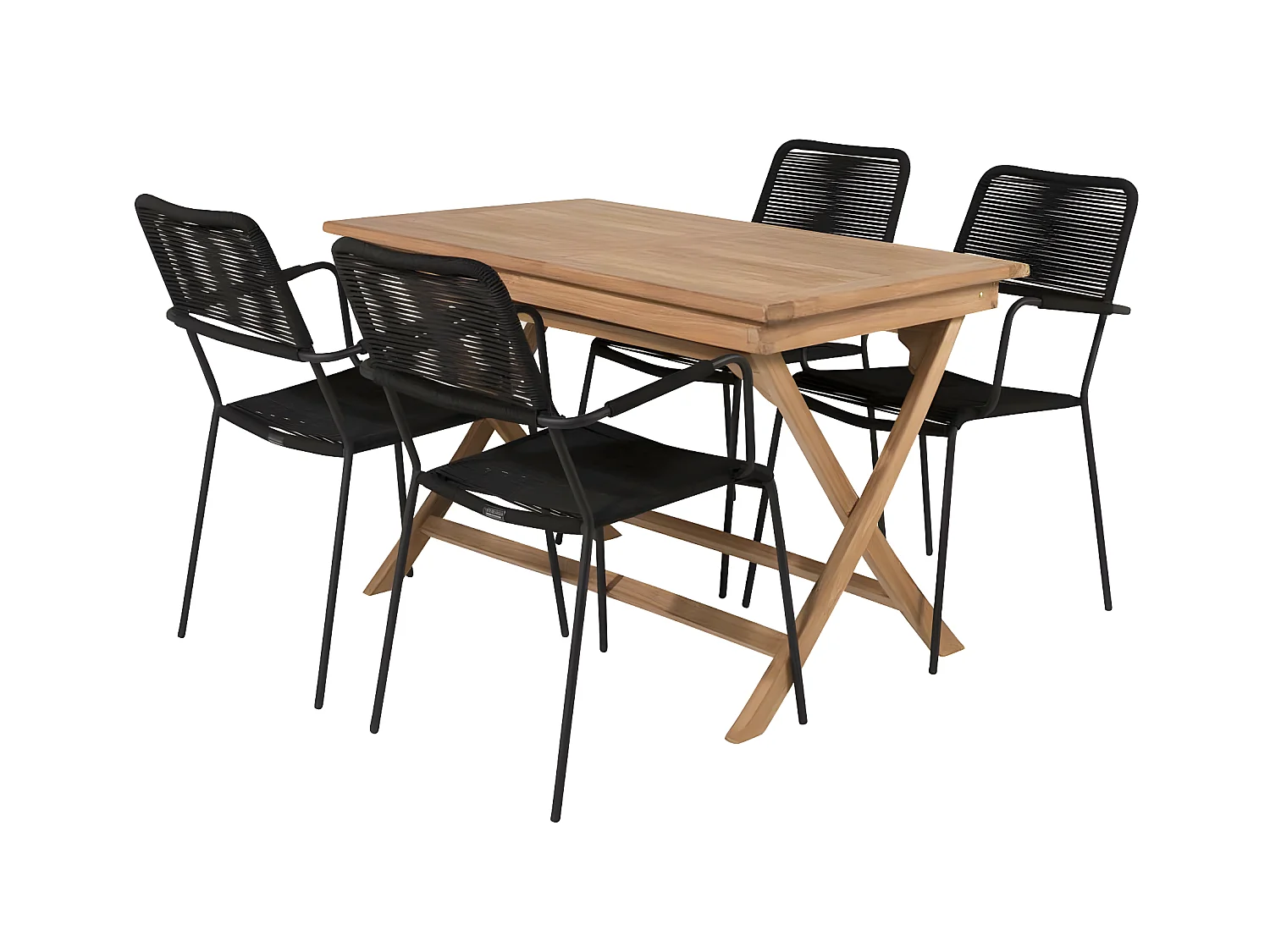 Kenya set de jardin table 70x120cm naturel, 4 chaises Lindos noir.