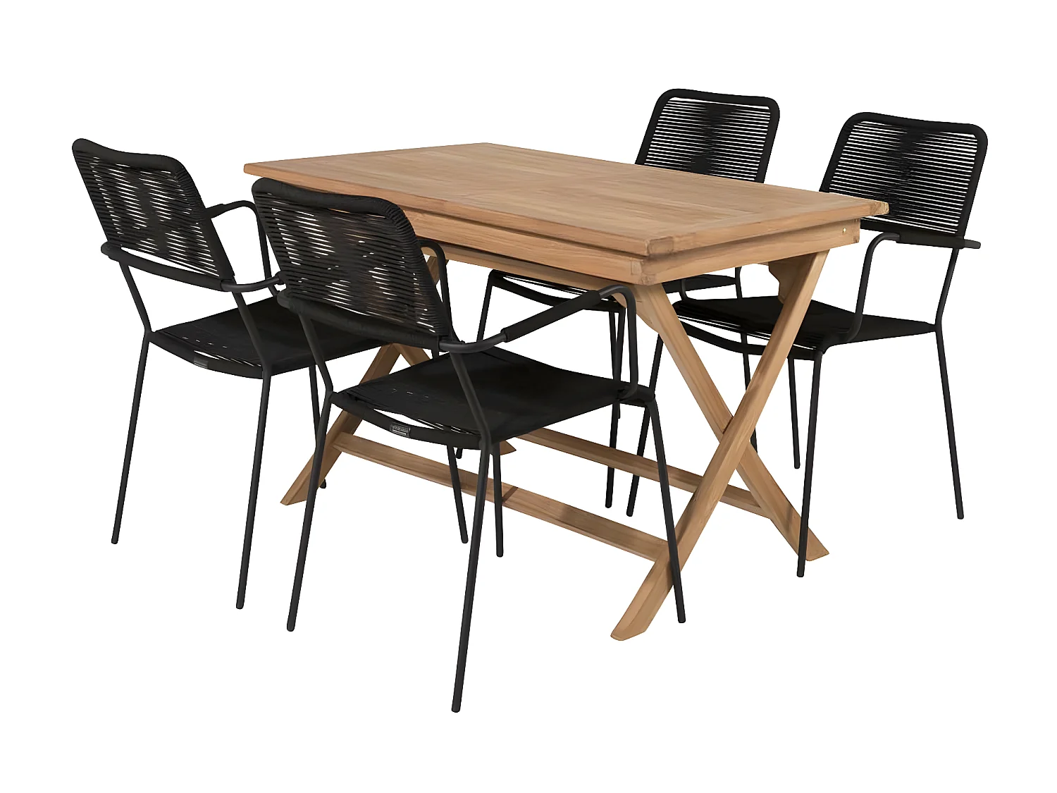 Kenya tuinmeubelset tafel 70x120cm naturel, 4 stoelen Lindos zwart.