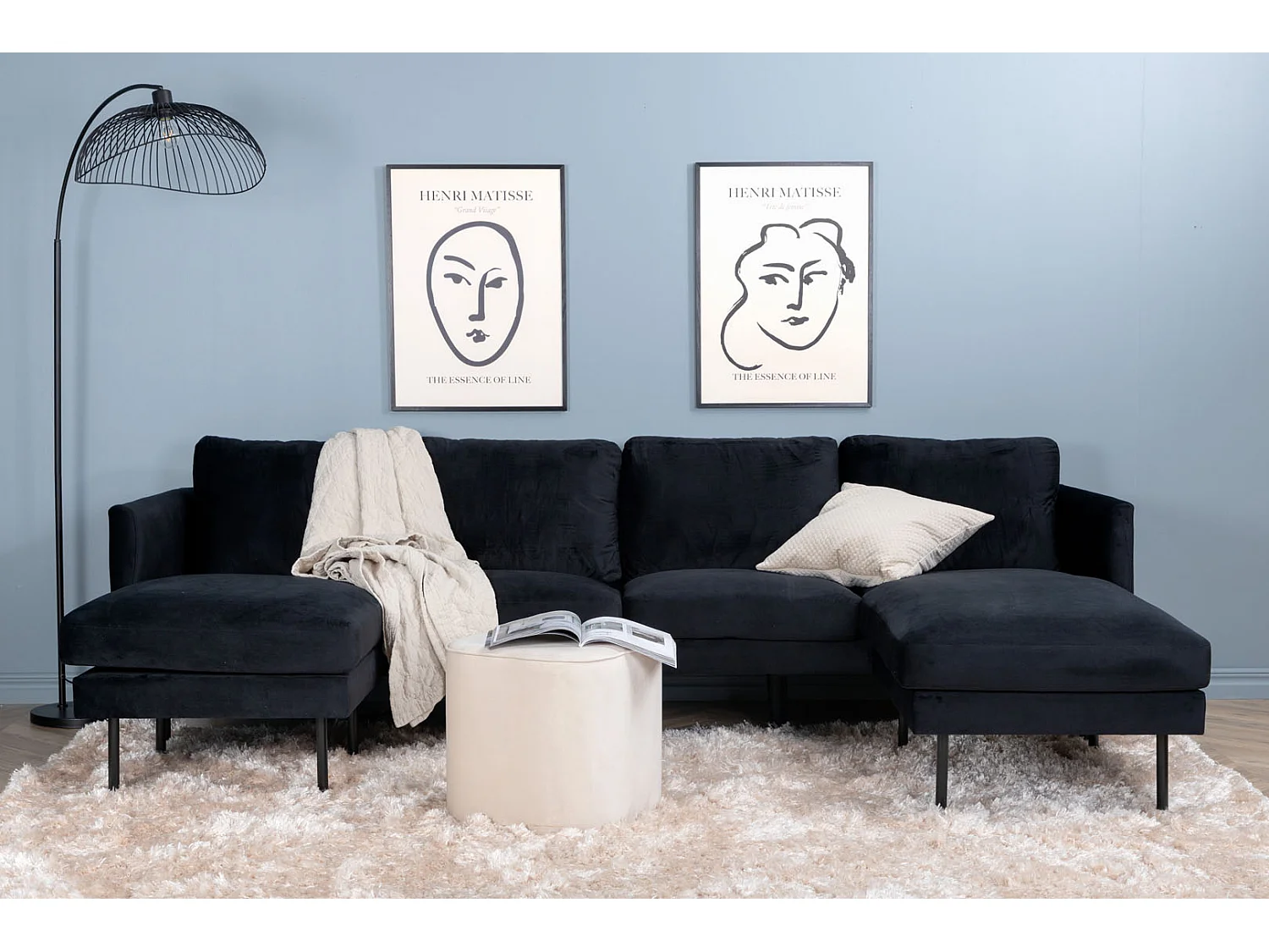 Canapé d'Angle en Velours "Zoom" 260cm Noir