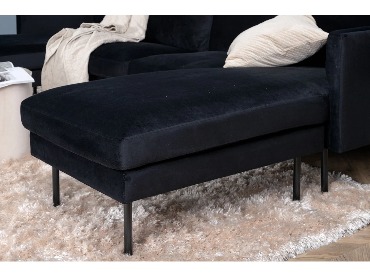 Canapé d'Angle en Velours "Zoom" 260cm Noir