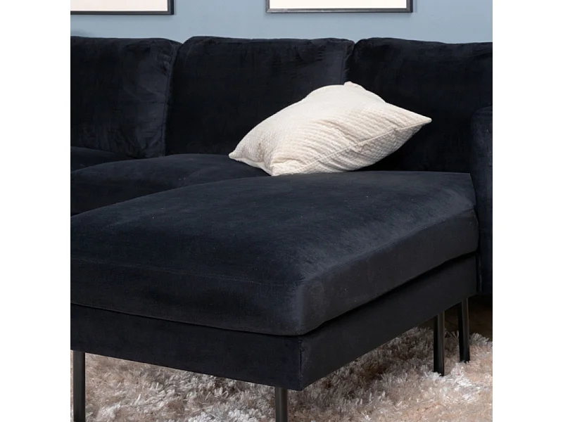 Canapé d'Angle en Velours "Zoom" 260cm Noir