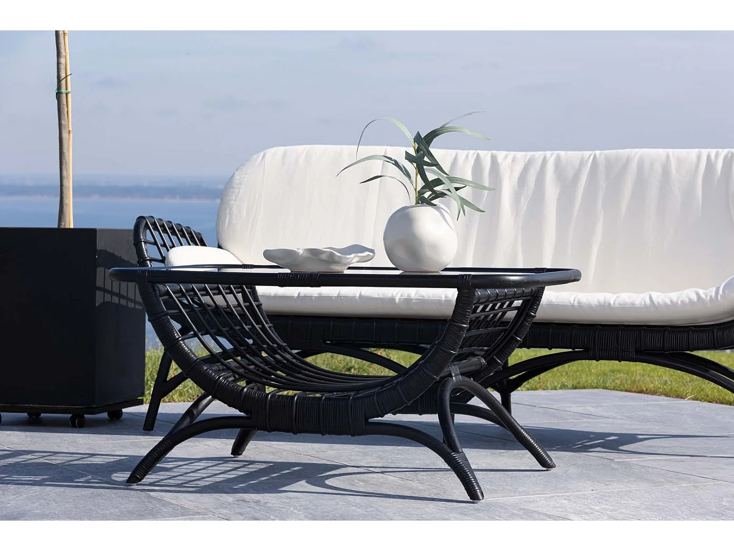 Table Basse de Jardin en Rotin "Moana" 95cm Noir