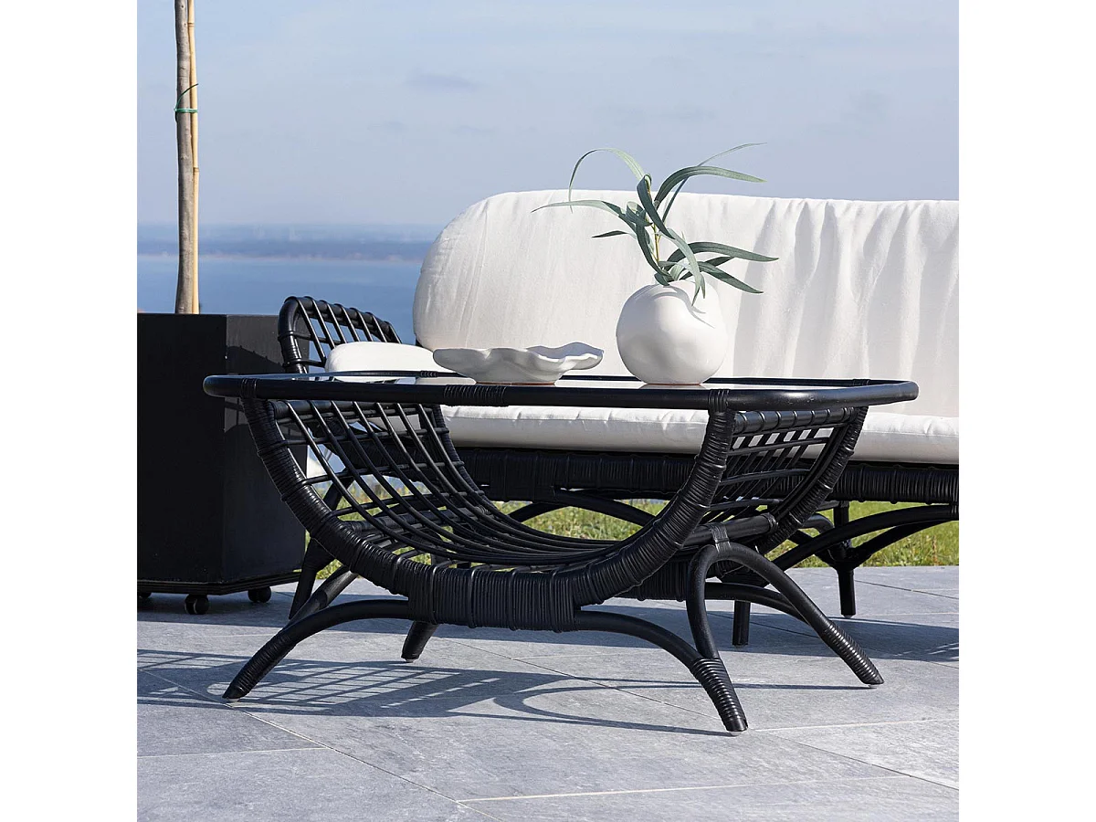 Table Basse de Jardin en Rotin "Moana" 95cm Noir