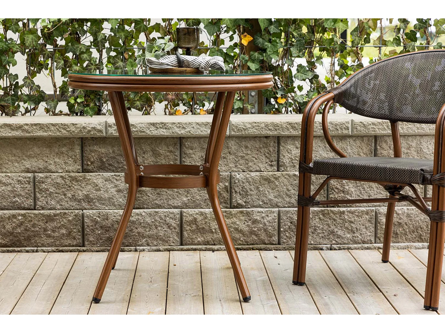 Table de Jardin en Verre "Loures" 75cm Marron