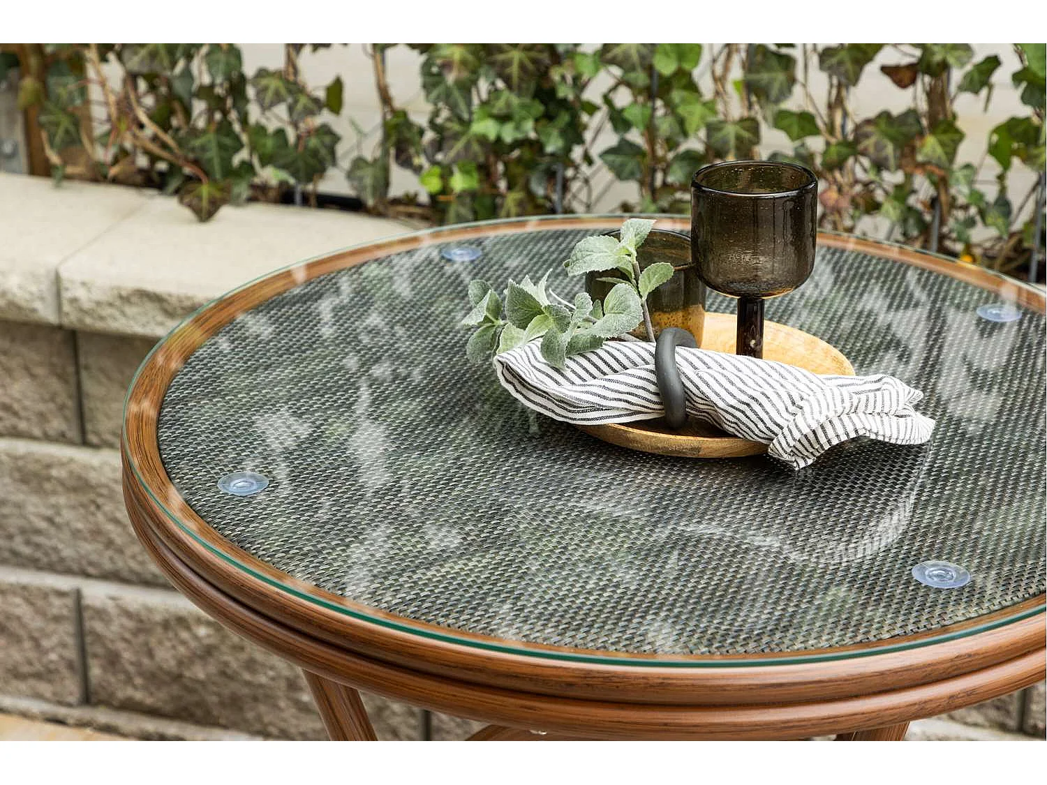 Table de Jardin en Verre "Loures" 75cm Marron