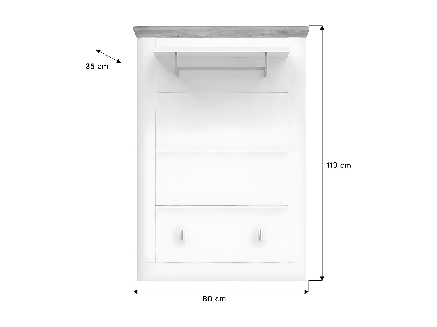 Michigan Wandgarderobe 1 Ablage, 1 Kleiderstange, 2 Kleiderhaken matt weiß,Eiche dekor,weiß.