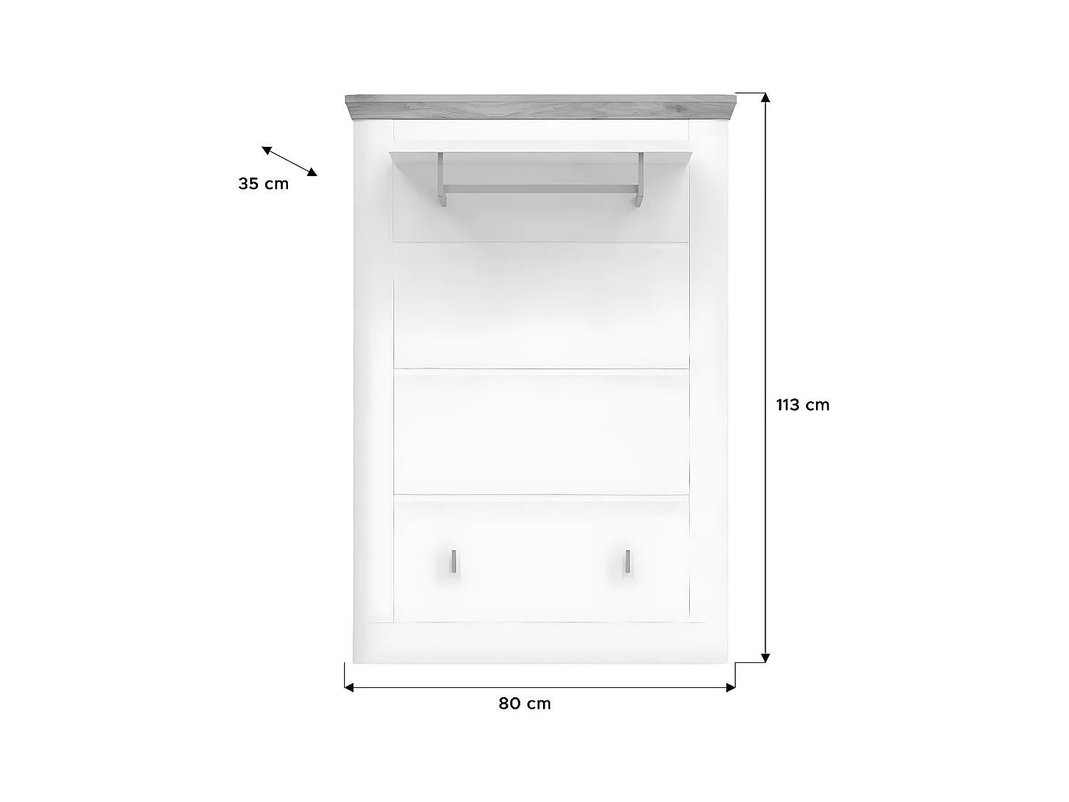 Michigan penderie murale 1 tablette, 1 barre de suspension, 2 crochets pour vêtements mat blanc,chêne décor,blanc.